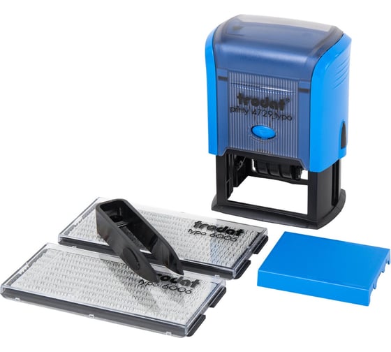 Изображение товара Самонаборный датер ОФИСМАГ 4 строки+дата, оттиск 50x30 мм синий, TRODAT 4729 BANK, кассы в комплекте 235553