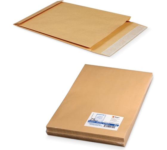 Изображение товара Конверт-пакеты ОФИСМАГ В4 объемные (250x353x40 мм) до 300 лист, крафт, отрыв.полоса, комплект 25 шт, 391157.25 124239