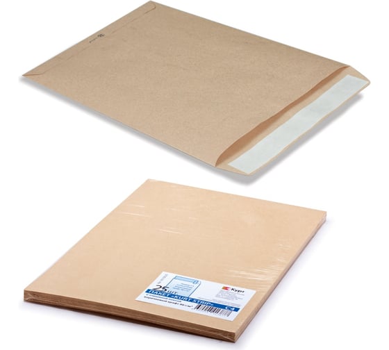 Изображение товара Конверт-пакеты ОФИСМАГ С4 плоские 229x324 мм, до 90 листов, крафт, отрывная полоса, комплект 25 шт, 161150.25 124235