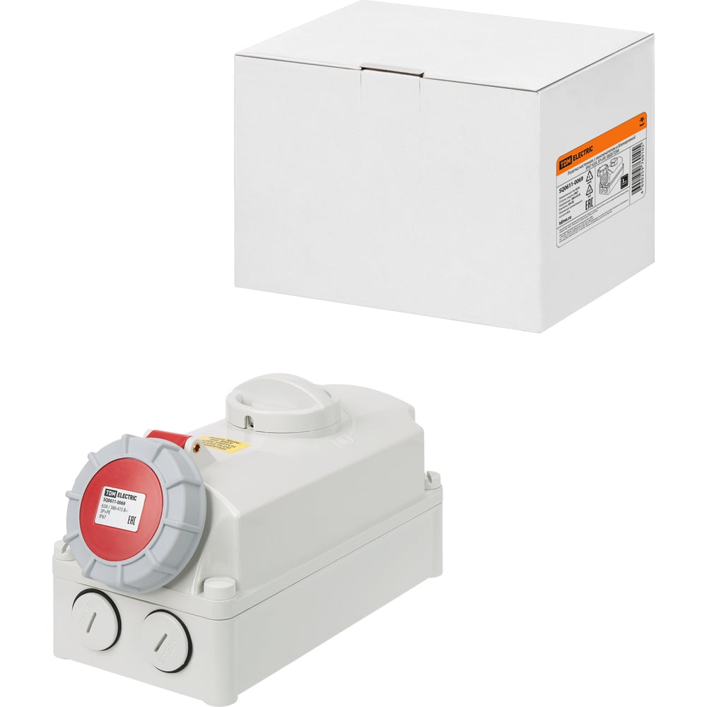 Изображение товара Розетка настенная TDM ELECTRIC с выключателем и блокировкой IP67 63А 3Р+РЕ 380В TDM SQ0611-0069