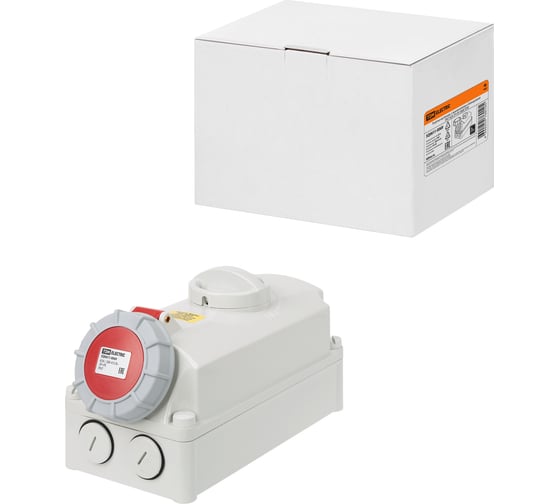 Изображение товара Розетка настенная TDM ELECTRIC с выключателем и блокировкой IP67 63А 3Р+РЕ 380В TDM SQ0611-0069