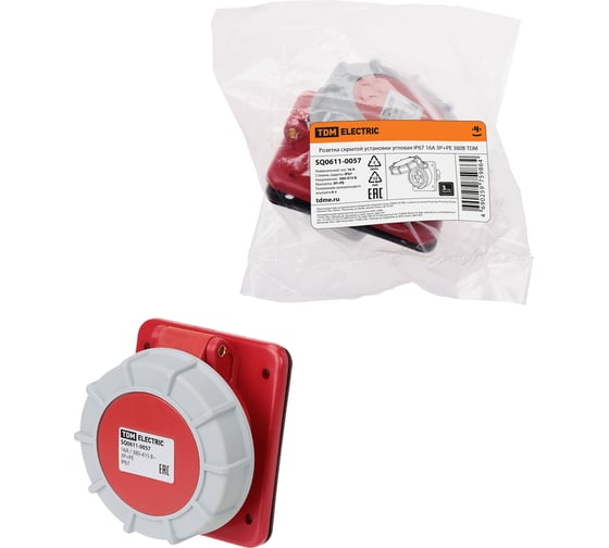 Изображение товара Розетка скрытой установки угловая TDM ELECTRIC IP67 16А 3Р+РЕ 380В TDM SQ0611-0057