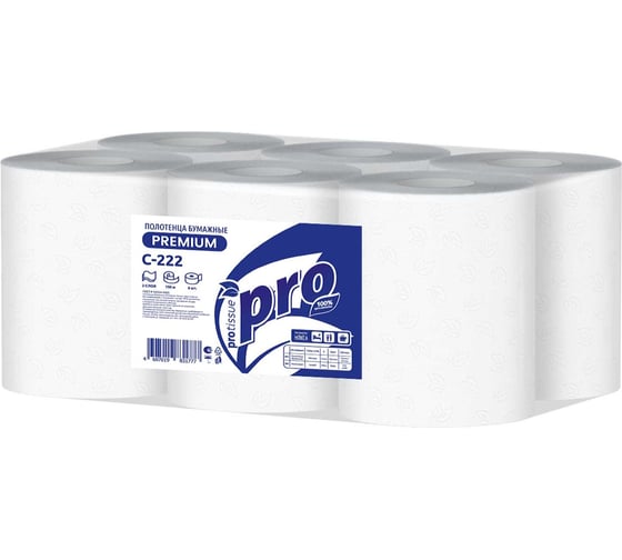 Изображение товара Полотенца бумажные Protissue С222 PROfessional в рулонах двуслойные (6 рул в уп) 24373