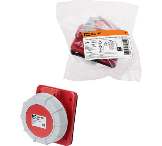 Изображение товара Розетка скрытой установки угловая TDM ELECTRIC IP67 63А 3Р+РЕ 380В TDM SQ0611-0061