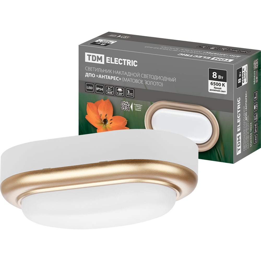 Изображение товара Накладной светильник LED Антарес 8Вт IP54 овал 6500K белый золото
