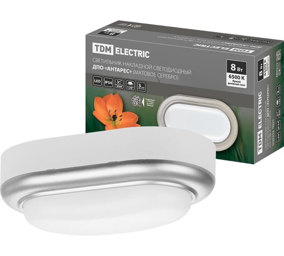 Изображение товара Светильник накладной TDM ELECTRIC LED ДПО "Антарес" 8Вт 6500К овал 168x100x58 мм мат.серебро IP54 TDM SQ0354-0025