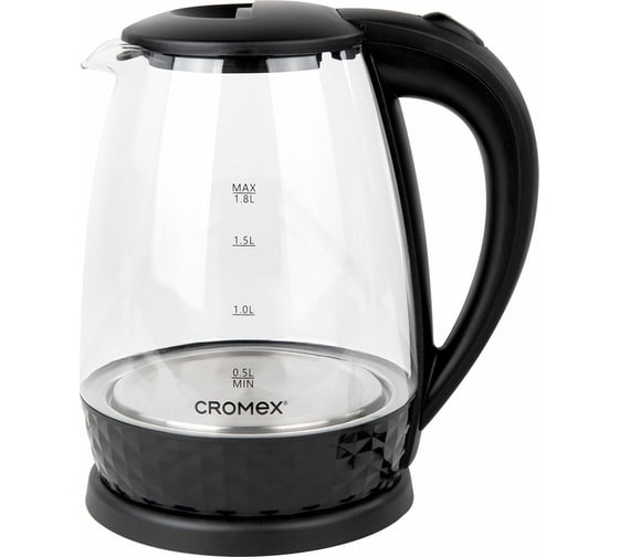 Изображение товара Чайник электрический Cromex KT-308, 1,8л, 1500Вт, стекло, черный 455150
