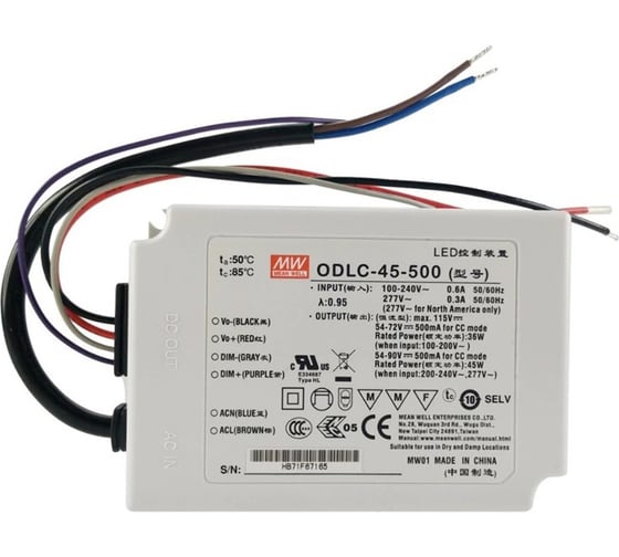 Изображение товара Источник питания Mean Well, AC/DC ODLC-45-500 Т02601872