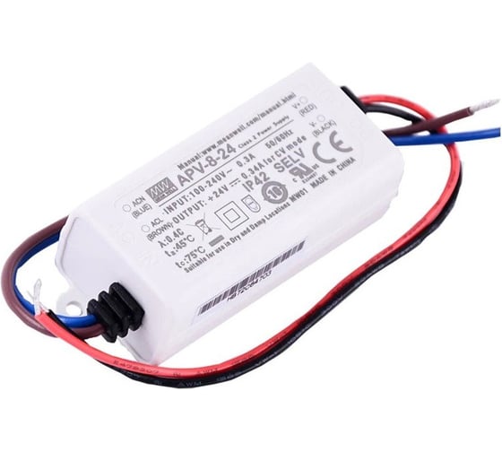 Изображение товара LED-драйвер Mean Well, APV-8-24 AC-DC 8Вт Т02290279