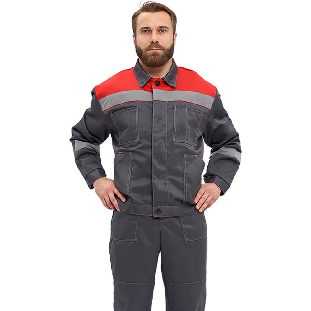 Изображение товара Мужской костюм-двойка Урсу.с ЛЕГИОН куртка и полукомбинезон серо-красный размер 44-46