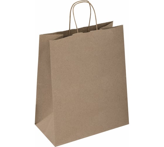 Изображение товара Бумажный крафт пакет LAIMA 26x15x35 см, 50 шт., крученые ручки, плот. 90 г/м2, ECO CRAFT 609686