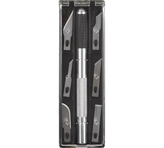 Изображение товара Набор ножей для рукоделия Topfort 5.9 мм, ручка металл+пластик, +6 лезвий SK5 разных типов, блистер 1960441