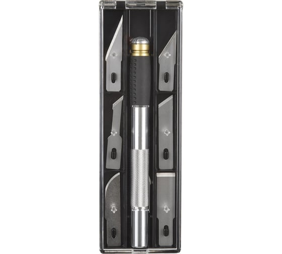 Изображение товара Набор ножей для рукоделия Topfort 8.9 мм, ручка металл+пластик, +6 лезвий SK5 разных типов, блистер 1960442