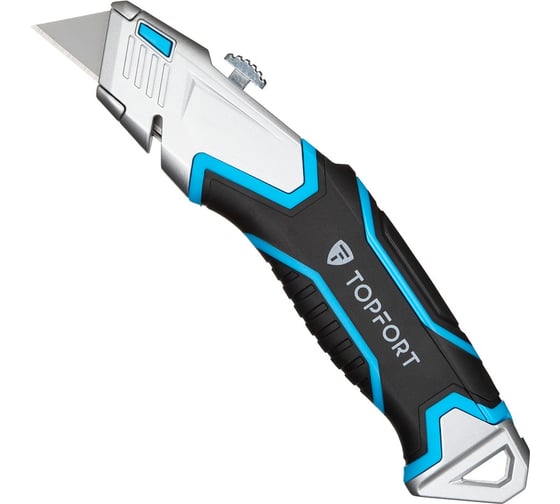 Изображение товара Нож Topfort универсальный 19 мм, с выдвижным лезвием, пластик, +4 зап лезвия, SK5, блистер 1960427