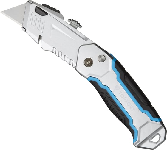 Изображение товара Нож Topfort складной хозяйственный 19мм, корпус металл+пластик, +2 зап лезвия, SK5, блистер 1960428