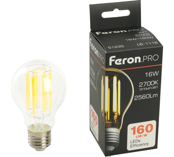 Изображение товара Лампа светодиодная FERON .PRO LB-1116 Шар E27 16W 175-265V 2700K, 51235