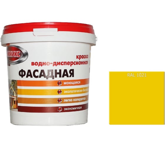 Изображение товара Краска Эммикс ВД для наружных работ моющаяся RAL 1021 (вед 0,9 л/1,3 кг) 4690417121588