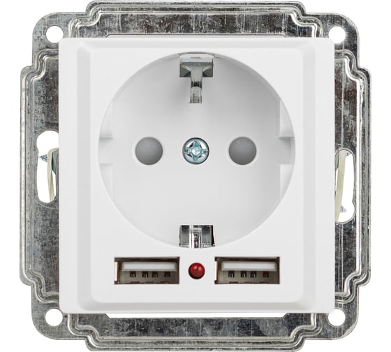 Изображение товара Розетка Intro Accent 641001 PE Schuko со шторками, 16А, 250В, 2хUSB, IP20, СУ, белый Б0063689