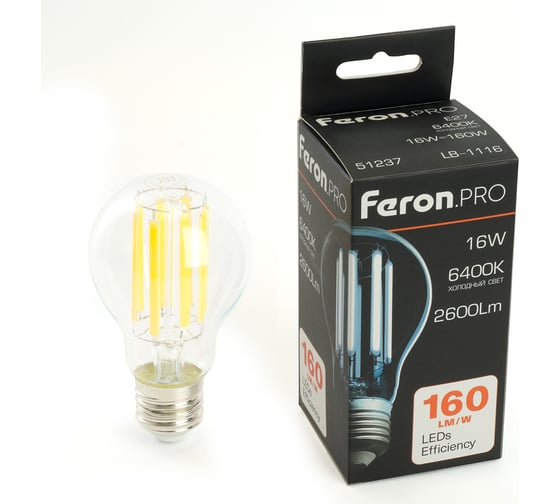 Изображение товара Лампа светодиодная FERON .PRO LB-1116 Шар E27 16W 175-265V 6400K, 51237