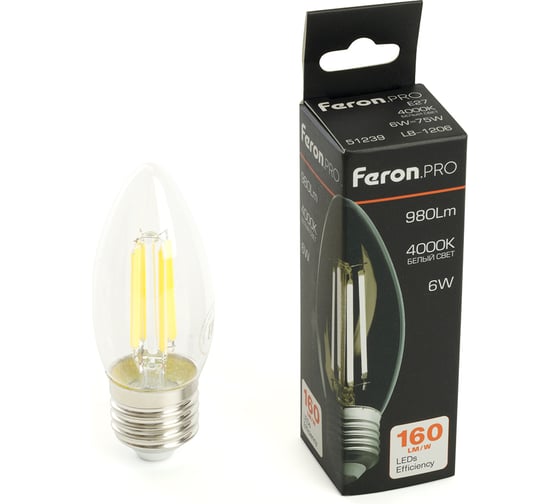 Изображение товара Лампа светодиодная FERON .PRO LB-1206 Свеча E27 6W 175-265V 4000K, 51239