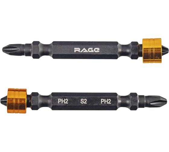 Изображение товара Биты магнитные двусторонние с ограничителем PH2, 65 мм, S2, 2 шт RAGE By VIRA 554233