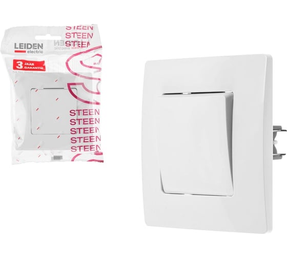 Изображение товара Выключатель LEIDEN ELECTRIC 1 клавишный (скрытый, 10А) белый, Steen, 806031