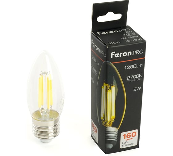 Изображение товара Лампа светодиодная FERON .PRO LB-1208 Свеча E27 8W 175-265V 2700K, 51241