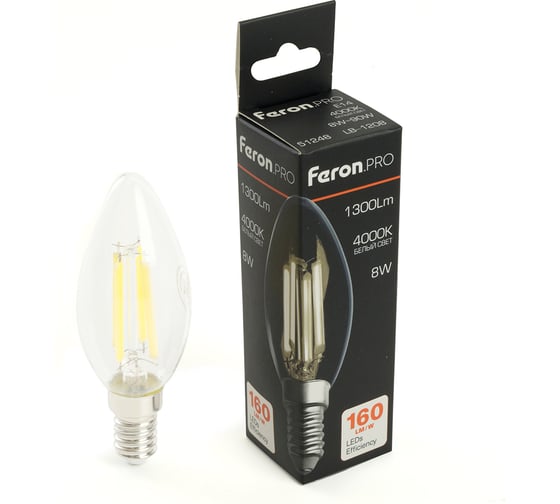 Изображение товара Лампа светодиодная FERON .PRO LB-1208 Свеча E14 8W 175-265V 4000K, 51248