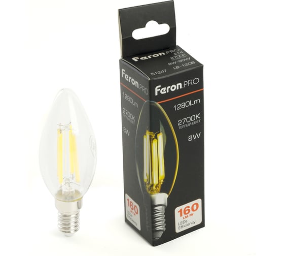 Изображение товара Лампа светодиодная FERON .PRO LB-1208 Свеча E14 8W 175-265V 2700K, 51247
