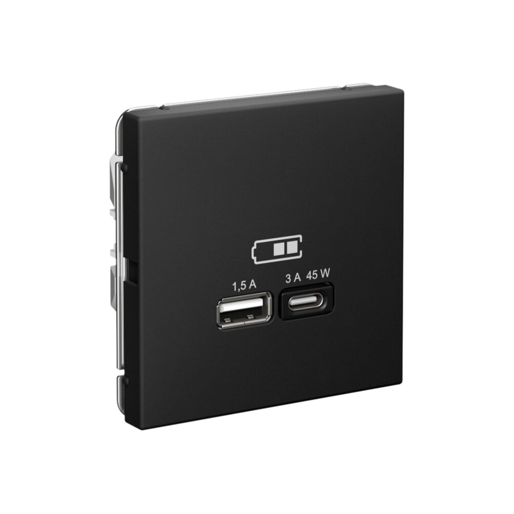 Изображение товара USB розетка с Type-C Sistema Electric ArtGallery Карбон 45Вт встраиваемая