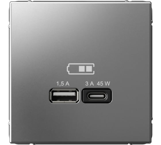 Изображение товара USB Розетка A + тип-C Systeme Electric ArtGallery Сталь 45Вт высокоскоростная зарядка QC, PD, механизм GAL000929