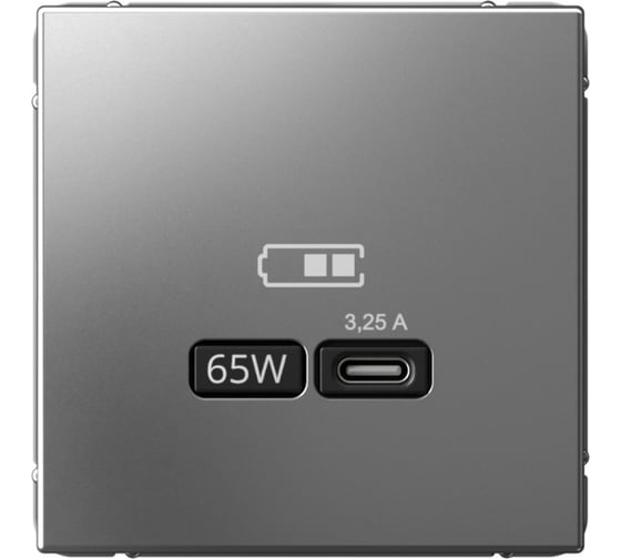 Изображение товара USB Розетка тип-С Systeme Electric ArtGallery Сталь 65Вт высокоскоростная зарядка QC, PD, механизм GAL000927