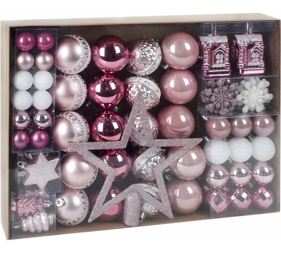 Изображение товара Шары новогодние ёлочные Золотая сказка "Elegant Pink" 77 предметов, розовый/белый 591715