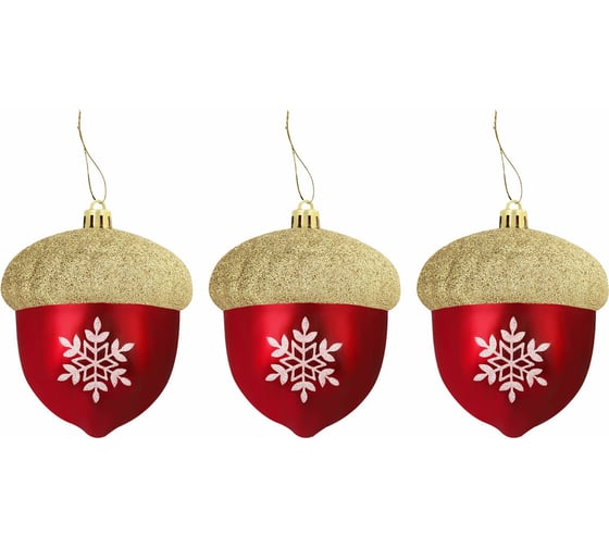 Изображение товара Украшение ёлочное Золотая сказка "Желуди" 3 шт, 9x8 см, пластик, цвет: красный/золотистый 591998
