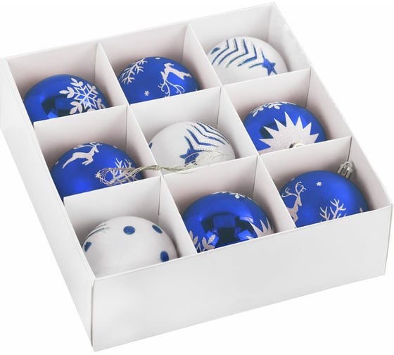 Изображение товара Шары ёлочные Золотая сказка 9 шт, 8 см, "Русская Зима", пластик, цвет: синий/белый 591987