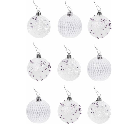 Изображение товара Шары ёлочные Золотая сказка 9 шт, 6 см, "Crystal Silence", пластик, цвет: белый/серебристый 591988