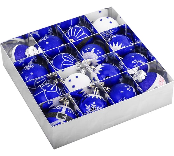 Изображение товара Шары ёлочные Золотая сказка 16 шт, 6 см, "Русская Зима", пластик, цвет: синий/белый 591985