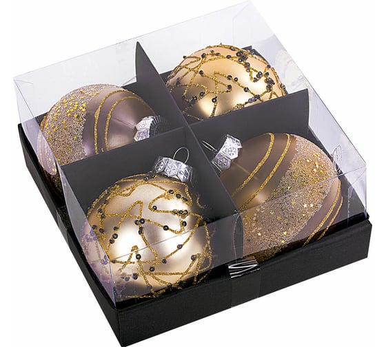 Изображение товара Шары ёлочные Золотая сказка 4 шт, 8 см, "Constellation", пластик, цвет: золотистый с узором 591996