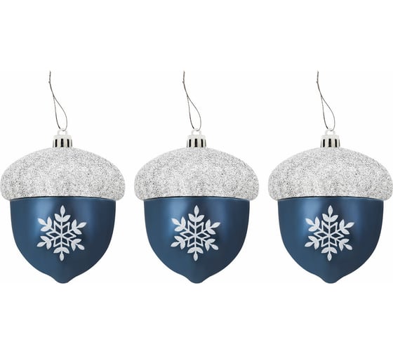 Изображение товара Украшение ёлочное Золотая сказка "Желуди" 3 шт, 9x8 см, пластик, цвет: темно-синий/серебро 591997