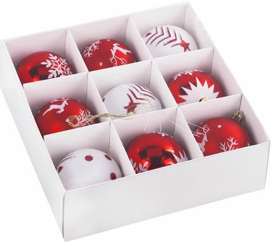 Изображение товара Шары ёлочные Золотая сказка 9 шт, 8 см, "Русская Зима", пластик, цвет: красный/белый 591986