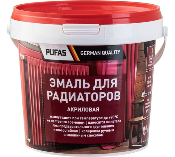 Изображение товара Эмаль акриловая для радиаторов ПУФАС белая, мороз., 0,9 кг тов-217172