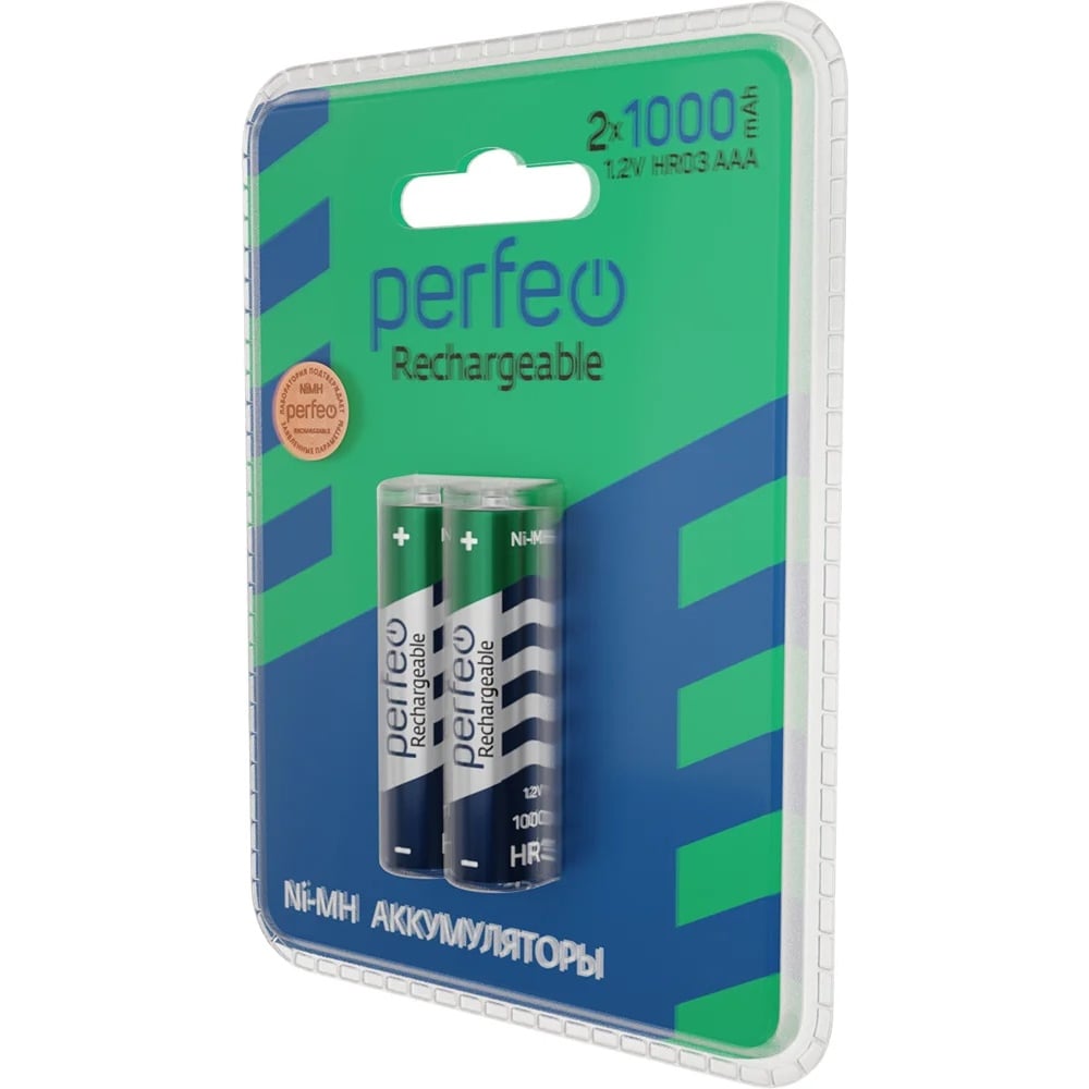 Изображение товара Аккумулятор Perfeo AAA 1000mAh 2 шт миниатюрный Ni-Mh пластик