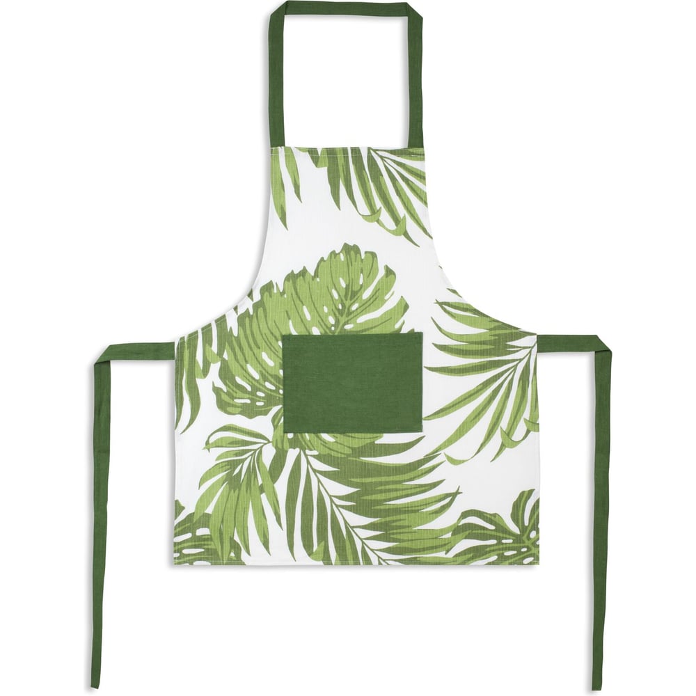 Изображение товара Женский фартук с карманом Guten Morgen рогожка 60x80 см, листья, зеленый