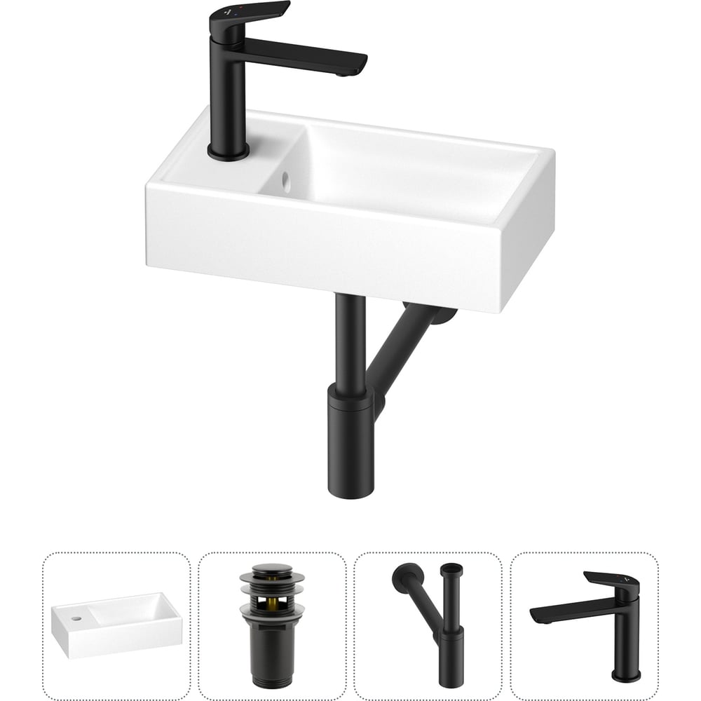 Изображение товара Маленькая раковина для ванной WC Area 4 в 1 белая с сифоном и смесителем