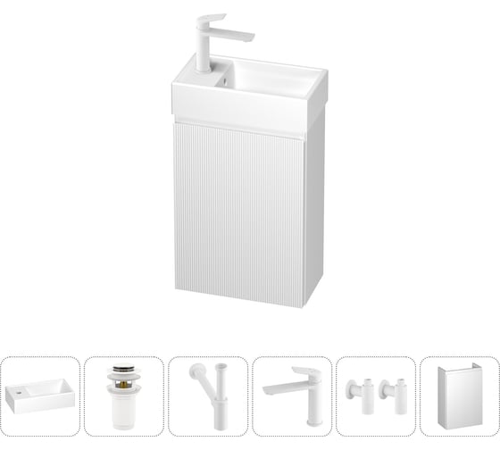 Изображение товара Подвесная мебельная тумба с раковиной Wellsee для ванной комнаты или туалета WC Area в наборе 6 в 1 202010506