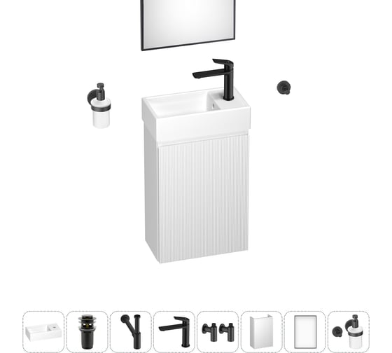 Изображение товара Подвесная мебельная тумба с раковиной Wellsee для ванной комнаты или туалета WC Area в наборе 9 в 1 202010484
