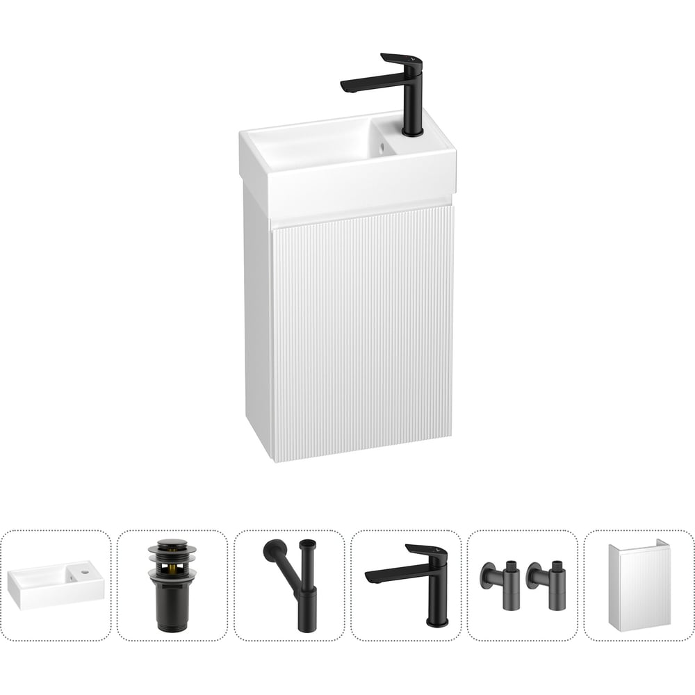 Изображение товара Подвесная мебельная тумба с раковиной Wellsee WC Area 6 в 1 белая глянец