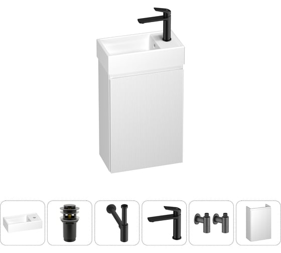 Изображение товара Подвесная мебельная тумба с раковиной Wellsee для ванной комнаты или туалета WC Area в наборе 6 в 1 202010472