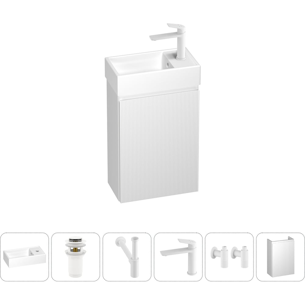 Изображение товара Подвесная мебельная тумба с раковиной Wellsee для ванной комнаты или туалета WC Area в наборе 6 в 1 202010474