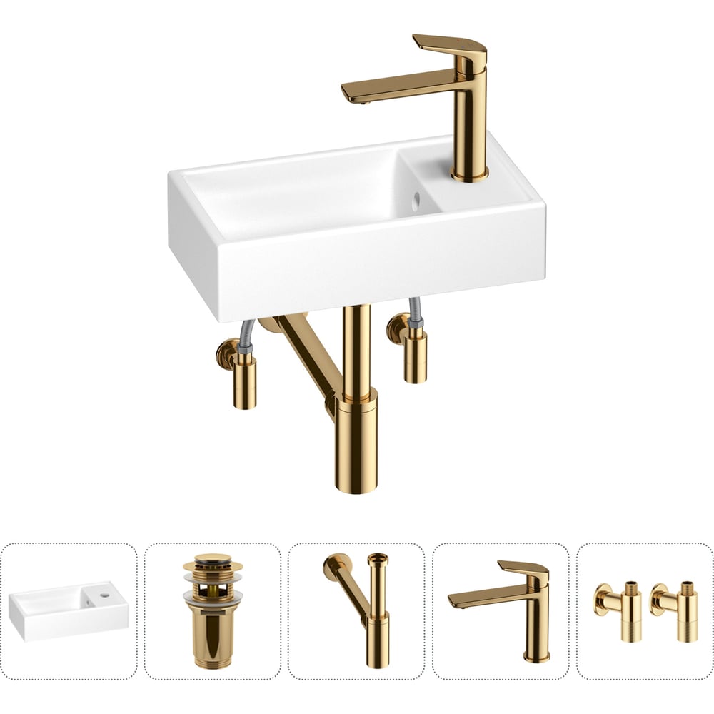 Изображение товара Маленькая раковина для ванной комнаты Wellsee WC Area 5 в 1 санфаянс золото